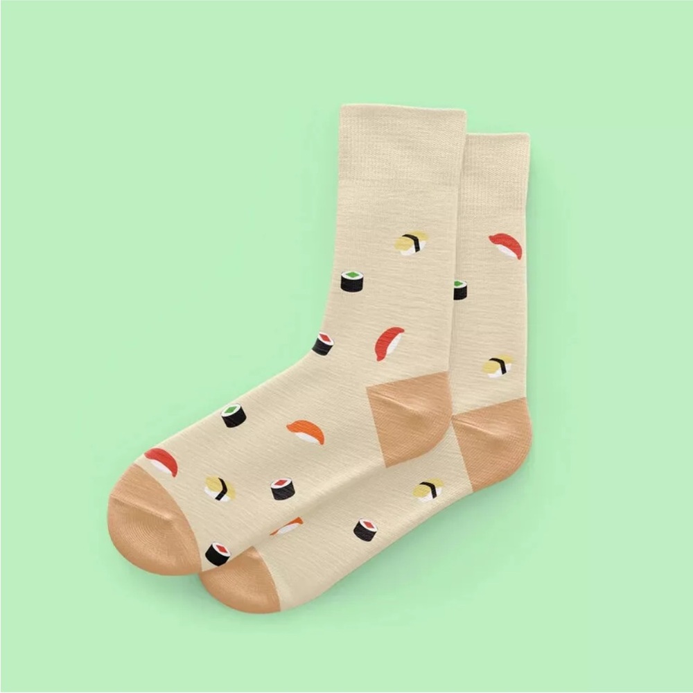 Sushi Patterned Cream and Tan Socks